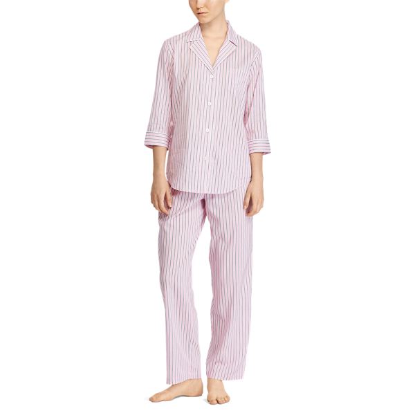 Pink/Navy/White Stripe Cotton-Blend-Lawn Sleep Set Lauren 2