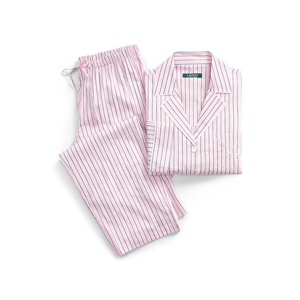 Pink/Navy/White Stripe Cotton-Blend-Lawn Sleep Set Lauren 1