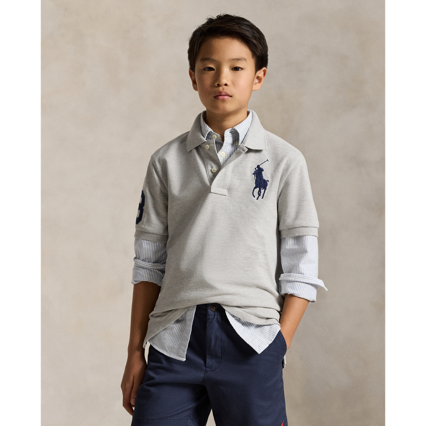 Детское поло Ralph Lauren Big Pony Cotton Mesh Polo, цвет: Меланжевый — фото 4