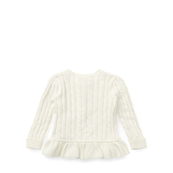 Warm White Cable Cotton Peplum Cardigan Baby Girl 2