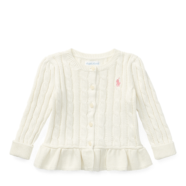 Warm White Cable Cotton Peplum Cardigan Baby Girl 1