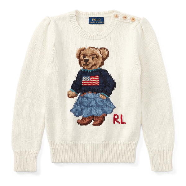 Essex Cream Polo Bear Cotton Sweater Girls 2-6x 1