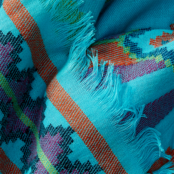 Vacation Blue Multi Southwestern Wool-Cotton Scarf Polo Ralph Lauren 3