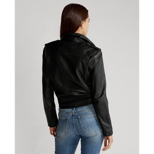 Black Leather Moto Jacket Polo Ralph Lauren 5