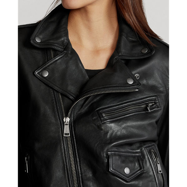 Black Leather Moto Jacket Polo Ralph Lauren 6
