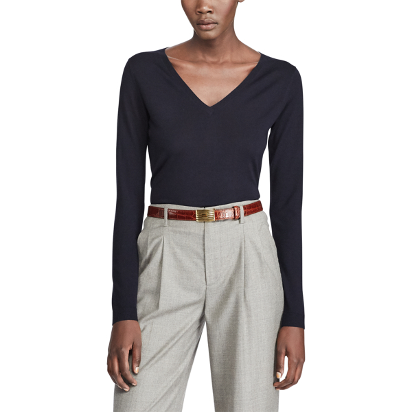 Navy Merino Wool V-Neck Sweater Ralph Lauren Collection 3
