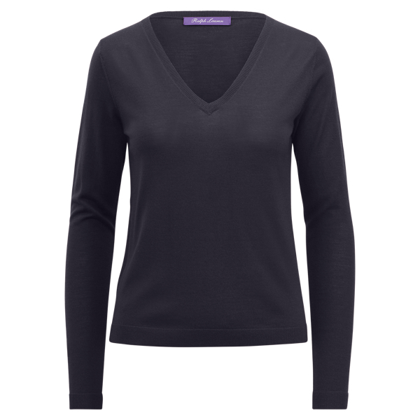 Navy Merino Wool V-Neck Sweater Ralph Lauren Collection 1