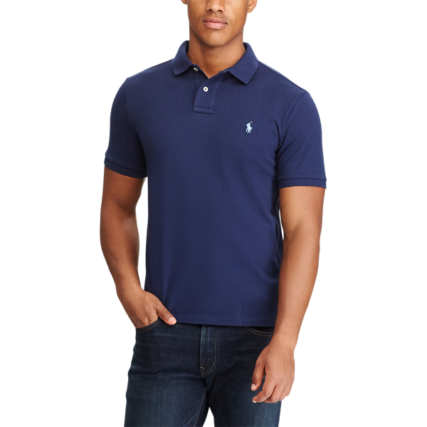 Custom Slim Fit Mesh Polo Shirt Polo Ralph Lauren in Newport Navy 5