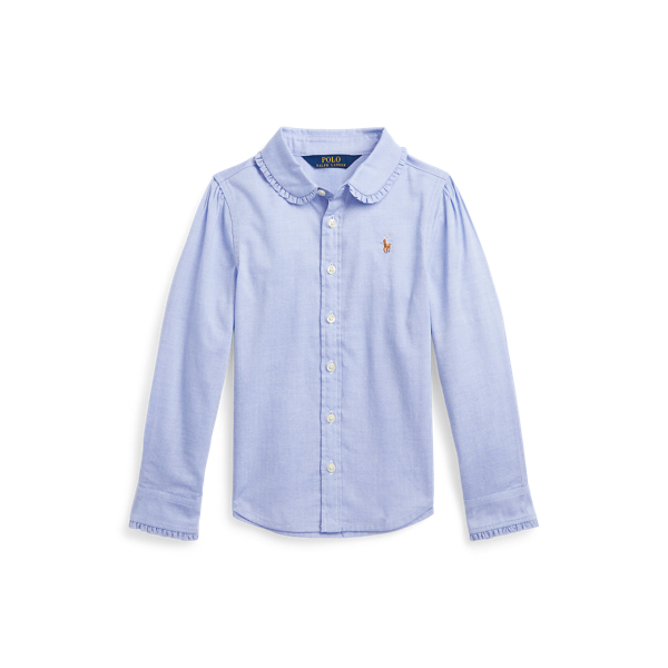 Blue Hyacinth Ruffled Cotton Oxford Shirt Girls 2-6x 1