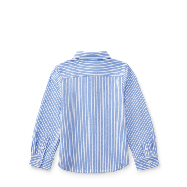 Harbor Island Blue/White Striped Knit Oxford Shirt Girls 2-6x 2