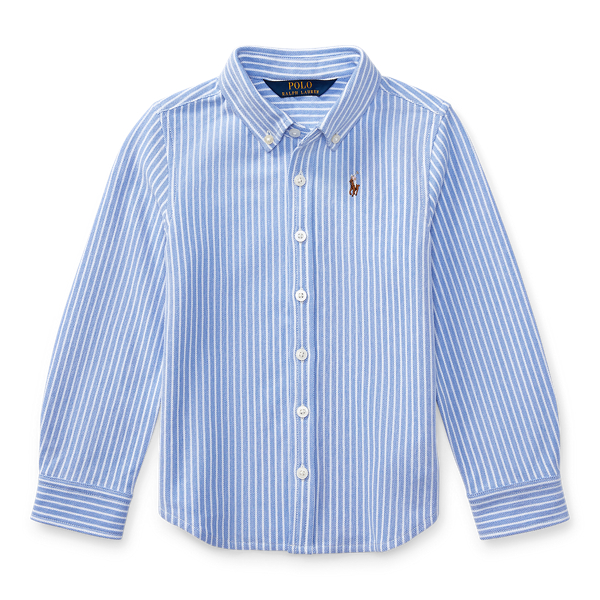Harbor Island Blue/White Striped Knit Oxford Shirt Girls 2-6x 1