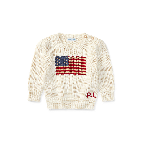 Chic Cream Flag Cotton Sweater Baby Girl 1