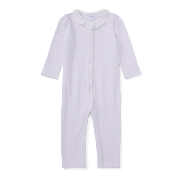 Ruffled-Collar Cotton Coverall Baby Girl 1