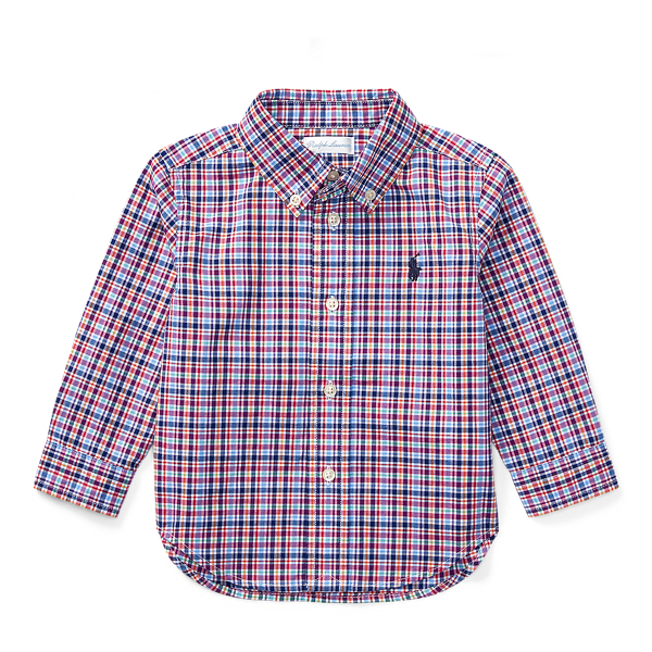Red Multi Plaid Cotton Poplin Shirt Baby Boy 1