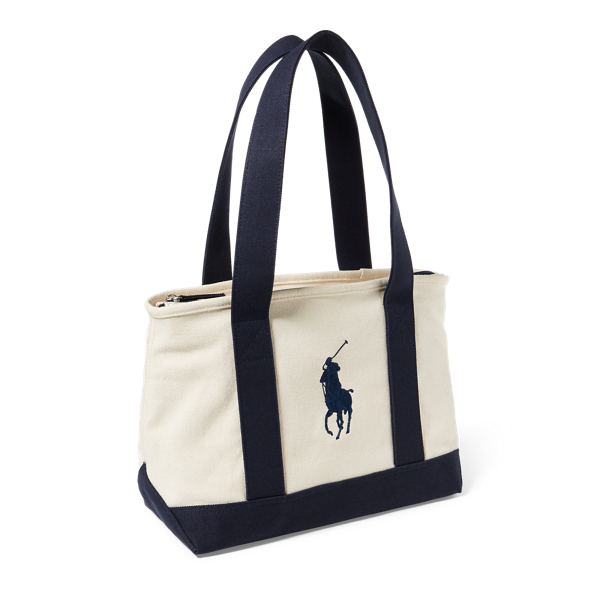Natural/Navy Canvas Medium Big Pony Tote Girls 2
