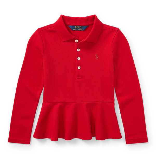 Long- Sleeve Peplum Polo Top Girls 2-6x 1