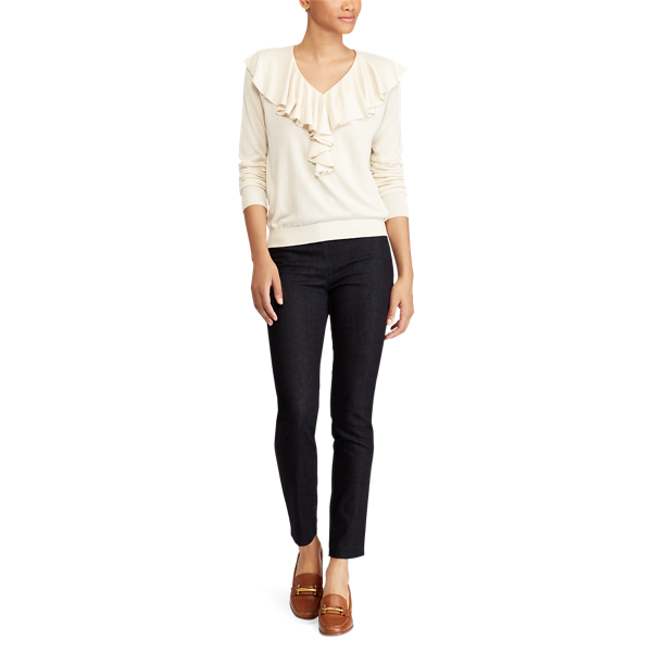 Natural Ruffled-Overlay V-Neck Sweater Lauren 2