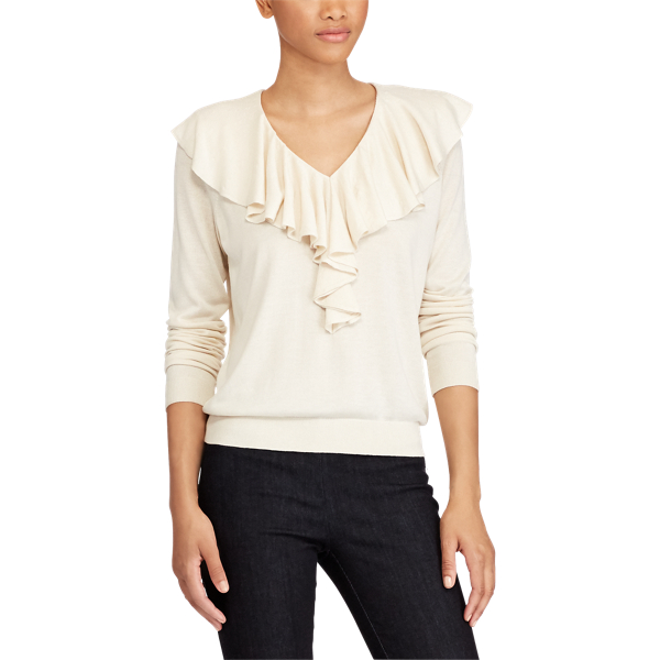 Natural Ruffled-Overlay V-Neck Sweater Lauren 3