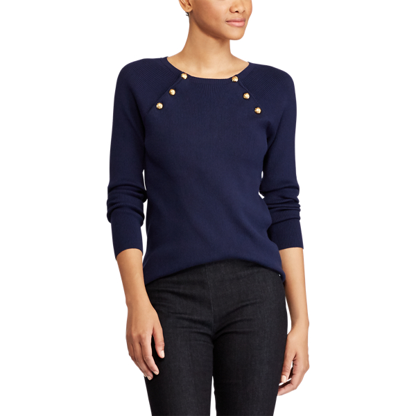 Navy Stretch Cotton Raglan Sweater Lauren 3