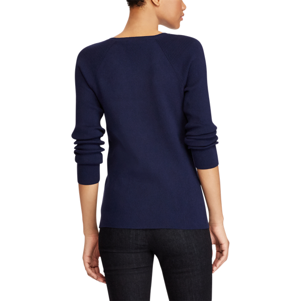 Navy Stretch Cotton Raglan Sweater Lauren 4