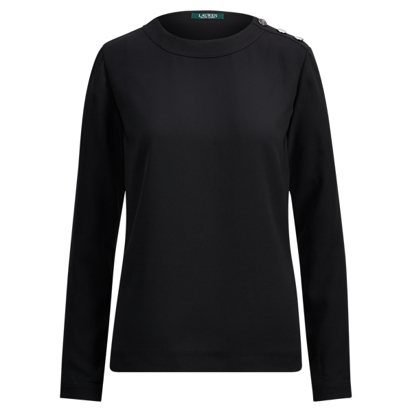 Button-Shoulder Georgette Top Lauren 1