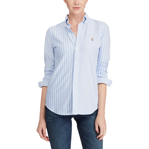 Multi-Stripe Knit Oxford Shirt Polo Ralph Lauren in Harbor Island Blue Multi 3