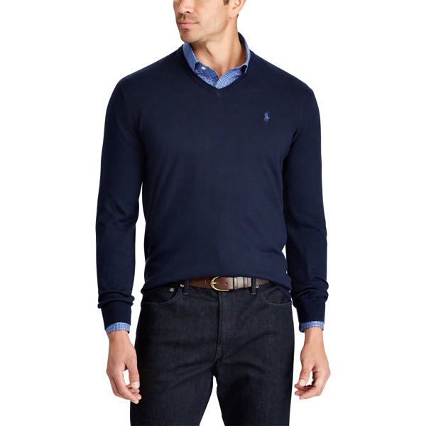 Hunter Navy Cotton V-Neck Sweater Big & Tall 3