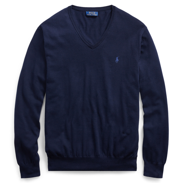 Hunter Navy Cotton V-Neck Sweater Big & Tall 1