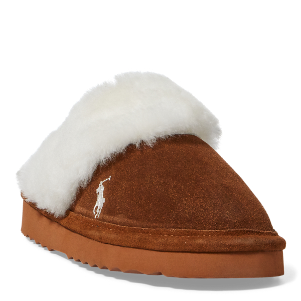 特価 !! Polo Ralph Lauren Faux-Fur-Lined Slippers Polo Ralph Lauren Women's Faux-Fur-Lined Scuff Slippers Size