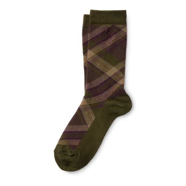 Olive Bias Plaid Boot Sock Polo Ralph Lauren 1