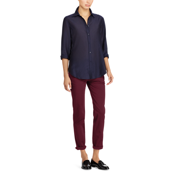 RL Navy Cotton-Silk Button-Down Shirt Lauren 2