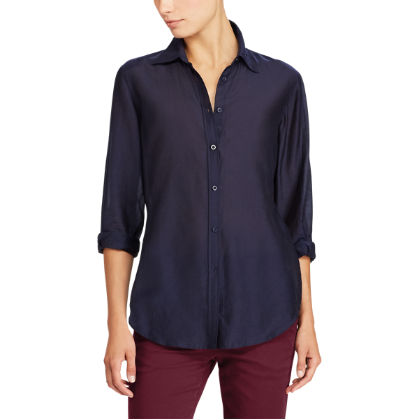 RL Navy Cotton-Silk Button-Down Shirt Lauren 3