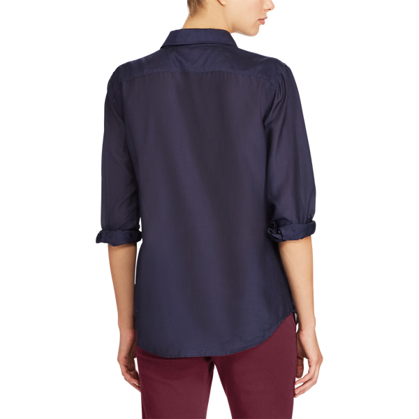 RL Navy Cotton-Silk Button-Down Shirt Lauren 4