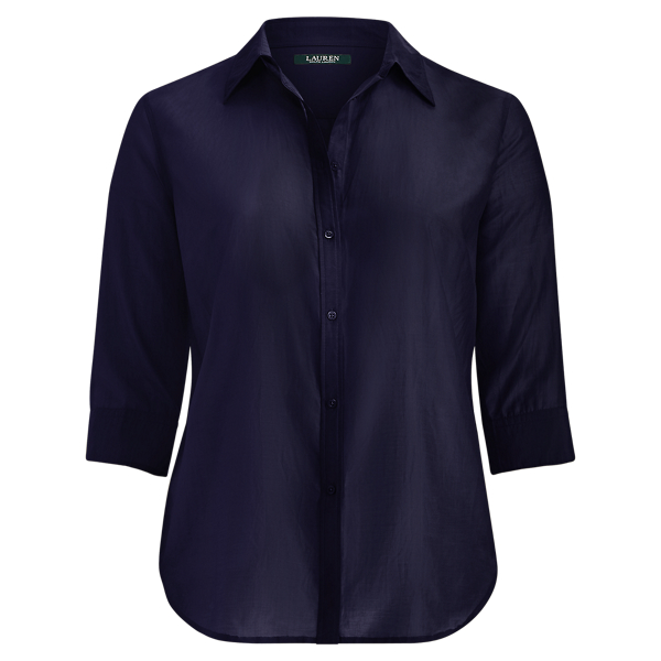 RL Navy Cotton-Silk Button-Down Shirt Lauren 1
