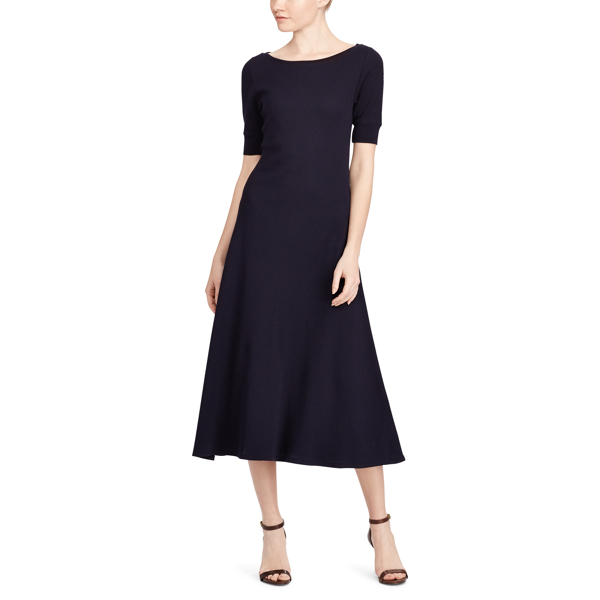 RL Navy Waffle-Knit Cotton Midi Dress Lauren 2