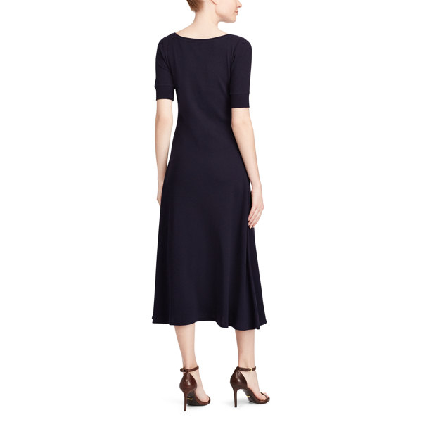 RL Navy Waffle-Knit Cotton Midi Dress Lauren 3