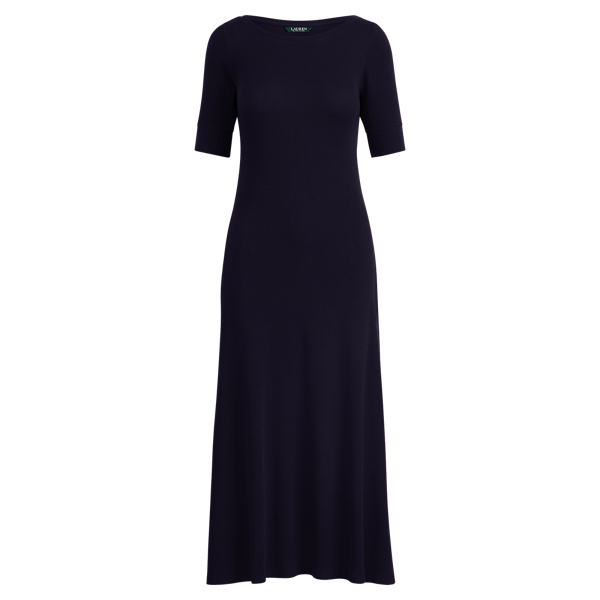RL Navy Waffle-Knit Cotton Midi Dress Lauren 1