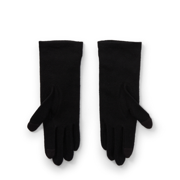 Black Buttoned Lambswool Tech Gloves Lauren 2