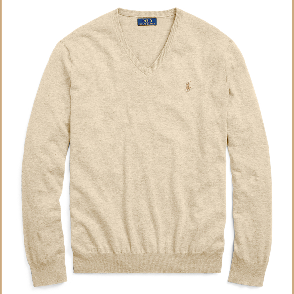 Expedition Dune Heather Slim Fit Cotton V-Neck Sweater Polo Ralph Lauren 1
