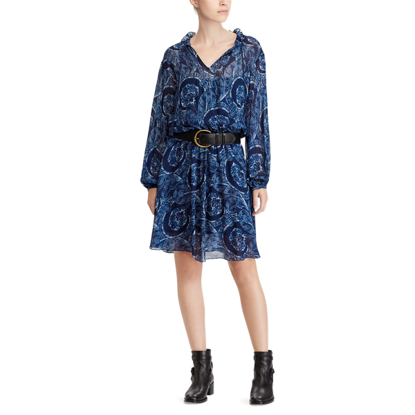 Abito in georgette motivo cashmere Polo Ralph Lauren in Stampa blu 2