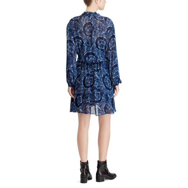 Abito in georgette motivo cashmere Polo Ralph Lauren in Stampa blu 3