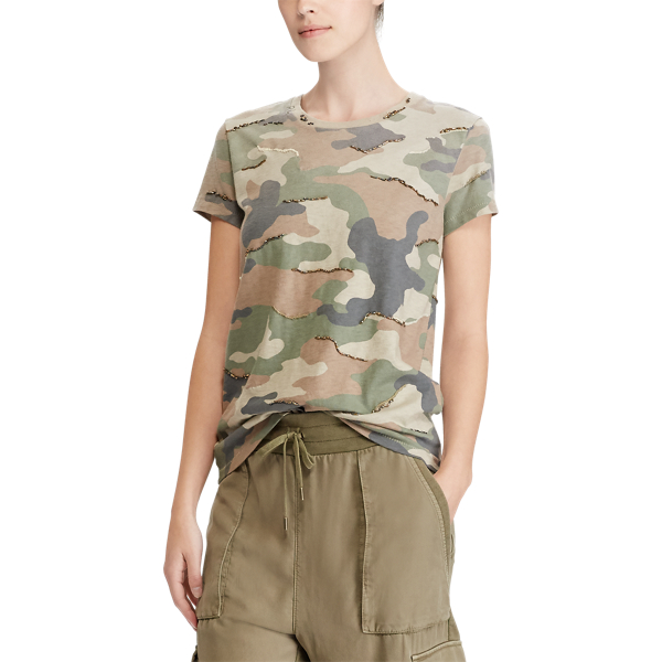 Sequined Camo Cotton T-Shirt Polo Ralph Lauren in Green Multi 5