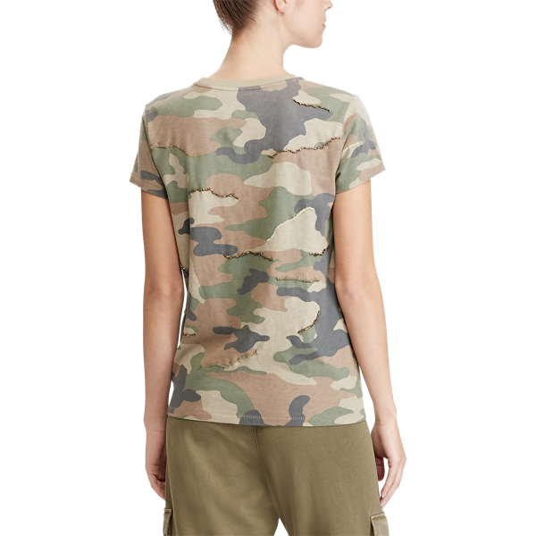 Sequined Camo Cotton T-Shirt Polo Ralph Lauren in Green Multi 6