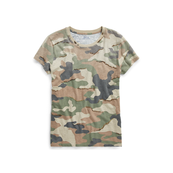 Sequined Camo Cotton T-Shirt Polo Ralph Lauren in Green Multi 2