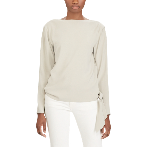 Haut en cr&ecirc;pe &agrave; nouer &agrave; la taille Polo Ralph Lauren en Gris 4