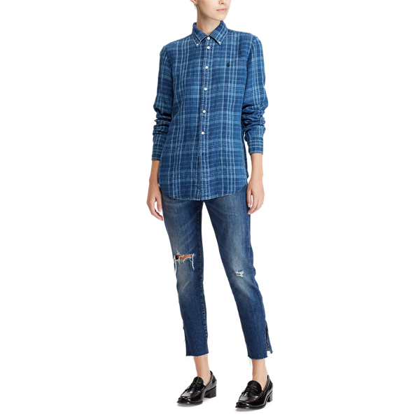 Kariertes Classic-Fit Leinenhemd Polo Ralph Lauren in Blau kariert 3