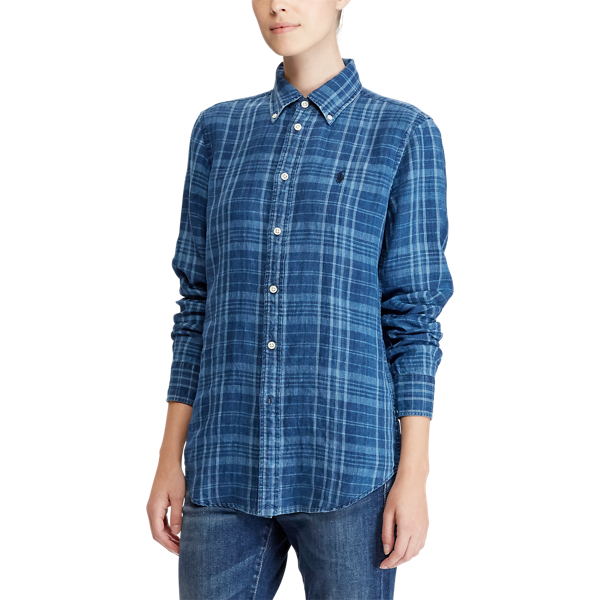 Kariertes Classic-Fit Leinenhemd Polo Ralph Lauren in Blau kariert 4