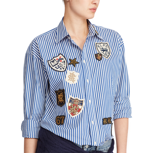 Blue Stripe Patchwork Oversize Shirt Polo Ralph Lauren 6