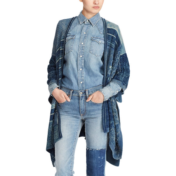 Blue Multi Patchwork Open-Front Cardigan Polo Ralph Lauren 3