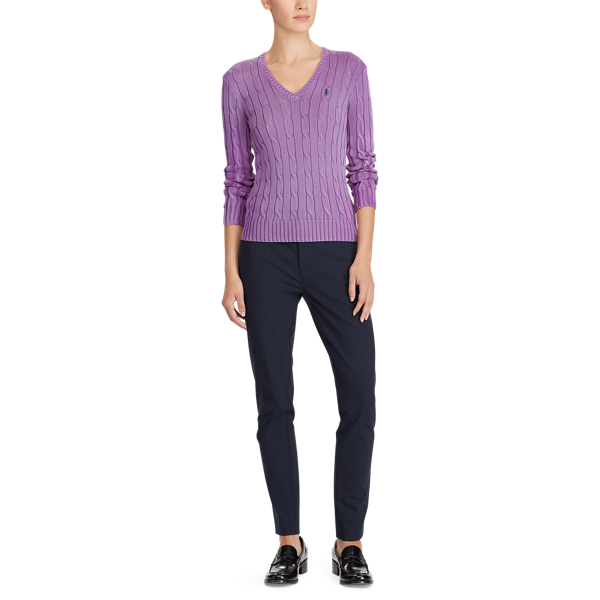 Purple Cable Cotton V-Neck Sweater Polo Ralph Lauren 3